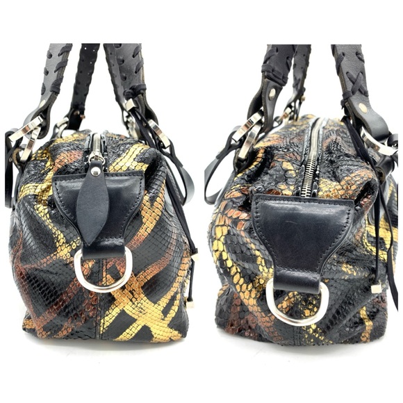 Pauric Sweeney Shiny Black Leather Python Hand Bag - Picture 11 of 12